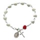 Heart Shaped Pearl Rosary Bracelet with a Red Rose
