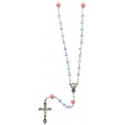 Real Crystal Rosary with Pink Roses mm.6