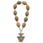 Carved Olive Wood Decade Rosary with a St.Damian Cross