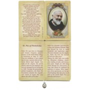 Padre Pio Prayer Card with Small Medal cm.8.5x 5.5 - 3 1/4"x 2 1/4" 
