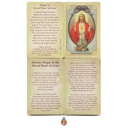 Sacred Heart of Jesus Prayer Card with Small Medal cm.8.5x 5.5 - 3 1/4"x 2 1/4" 