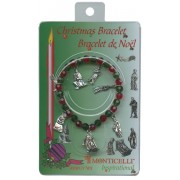 Boxed Christmas Charm Bracelet with Red and Green Beads