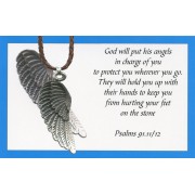  Angel wing pendant with Brown Braided Leather cord and an English Card