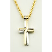 2 Tone 2 Part Cross Pendent with Chain and Box