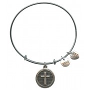Silver Plated Bracelet with Dangling Cross & 2 Charms with Gift Box