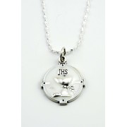 Communion Silver Oxidated Enameled Medal + Chain