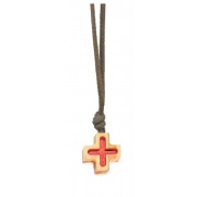 Olive Wood Cross with Engraved Red