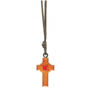Olive Wood Cross with Red Relief Dove