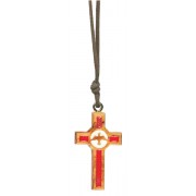 Olive Wood Enameled Cross with Dove
