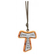 Olive Wood Tau Cross with Metal Tau Cross Inlay Engraved