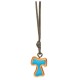 Olive Wood Tau Cross with Blue Inlay