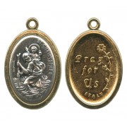 St.Christopher / Pray for Us Two Toned Oval Medal