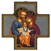 Icon Holy Family Wood Crucifix cm.15x15 - 6"x6"