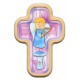 Croix de l'ange gardien pour fille communion avec cadre en bois cm.10x14.5 - 4 "x5 3/4"