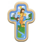 Jesus with Children Cross with Wood Frame cm.10x14.5 - 4"x5 3/4"