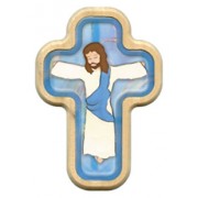 Blue Cartoon Jesus Crucified Cross with Wood Frame cm.10x14.5 - 4"x5 3/4"