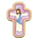 Croix rose de bande dessinée de Jésus Crucifié avec cadre en bois cm.10x14.5 - 4 "x5 3/4"