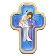 Holy Family Cross with Wood Frame cm.10x14.5 - 4"x5 3/4"