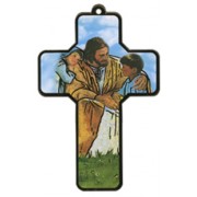 Jesus with Children Wood Laminated Cross cm.13x9 - 5"x 31/2"
