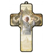 Pope John Paul II Wood Laminated Cross cm.13x9 - 5"x 31/2"