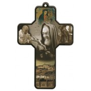 Padre Pio Wood Laminated Cross cm.13x9 - 5"x 31/2"