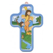 Jesus and Children Wood Laminated Cross cm.13x9 - 5"x 31/2"