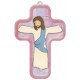 Pink Cartoon Jesus Crucified Wood Laminated Cross cm.13x9 - 5"x 31/2"