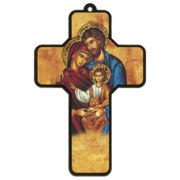 Icon Holy Family Wood Laminated Cross cm.13x9 - 5"x 31/2"