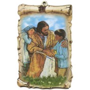 Jesus with Children Scroll Plaque cm.10x15 - 4"x6"