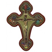 Crucifixion (4 Evangelists) Solid Cross Red/Gold cm.20x27 x 8"x10 1/2"