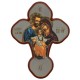 Croix de bois massif avec sainte famille en rouge / or  cm.20x27 - 8 "x10 1/2"