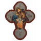 Croix de bois massif avec sainte famille en rouge / or cm.12x16 - 5 "x 6 1/4"
