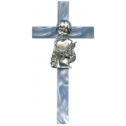 Communion Blue Crucifix Pewter Corpus Silver Plated Boy cm.18.5 - 7 1/2"