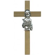 Communion Alder Wood Crucifix Pewter Corpus Silver Plated Girl cm.18.5 - 7 1/2"