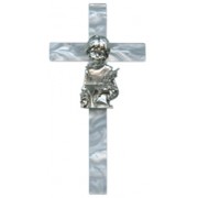 Communion White Crucifix Pewter Corpus Silver Plated Boy cm.18.5 - 7 1/2"