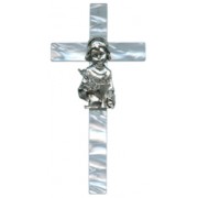 Communion White Crucifix Pewter Corpus Silver Plated Girl cm.18.5 - 7 1/2"