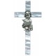 Cruz blanca de la comunión niña con corpus peltre bañado en plata cm.18.5 - 7 1/2"
