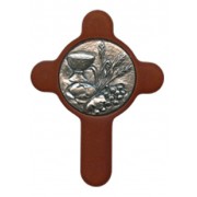 Communion Pewter Medal with Brown Wood Cross cm.6.5x8.5 - 2 1/2"x3 1/3"