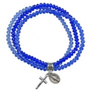 Elastic Crystal Bracelet with Crucifix and Medal mm.4 Bead Blue