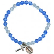 Elastic Crystal Bracelet with Crucifix and Medal mm.5.5 Bead Sapphire