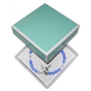 Elastic Crystal Bracelet with Crucifix and Medal mm.5.5 Bead Sapphire Gift Boxed