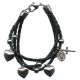 Black Synthetic Leather Bracelet Solid Silver Heart Charms Gift Boxed