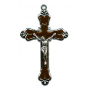 Crucifix Nickel Plated with Brown Enamel mm.58 - 2 1/4"