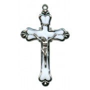 Crucifix Nickel Plated with White Enamel mm.58 - 2 1/4"