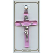 Pink Lucite Pocket Crucifix mm.38- 1 1/2"