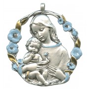 Mother and Child Pewter Medal Silver Plated Blue and Gold cm.6.5