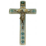 Light Blue Murano Crucifix cm.9.5x16 - 3 3/4"x 6 1/4"