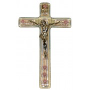 Pink Murano Crucifix cm.9.5x16 - 3 3/4"x 6 1/4"
