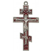 Orthodox Oxidized Metal Crucifix with Red Enamel cm.8.5 - 3 1/2"