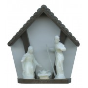 Brown Plastic Stable with Luminous Holy Family cm.6- 2 1/4"